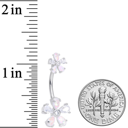 White Faux Opal Five Petal Flower Double Mount Belly Ring