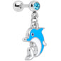 16G 1/4 Aqua Gem Blue Dolphin Dangle Cartilage Tragus Earring
