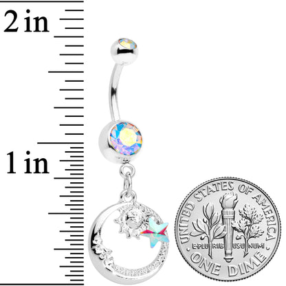 Aurora Gem Sun Moon Star Dangle Belly Ring