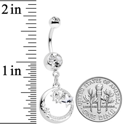 Clear Gem Sun Moon Star Dangle Belly Ring