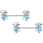 14G 5/8 Aqua CZ Gem Butterfly Barbell Nipple Set