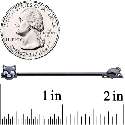 14G Black Cat Mouse Halloween Industrial Barbell 38mm