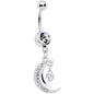 Clear CZ Gem Heart Padlock Crescent Moon Dangle Belly Ring