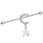 14G Clear Gem Moon Star Dangle Industrial Barbell 38mm