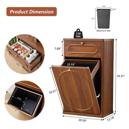 Giratree Tilt Out Trash Can Cabinet, Wood Kitchen Garbage Bin with Drawer, Fluted 10 Gallon Laundry Hamper Cabinet, Farmhouse Hidden Trash Can for Kitchen, Living Room