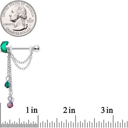 14G 9/16 Clear Green Gem Moon Trio Dangle Barbell Nipple Ring Set