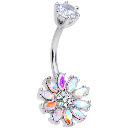 Clear Aurora CZ Gem Flower Belly Ring