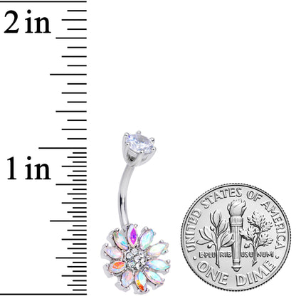 Clear Aurora CZ Gem Flower Belly Ring