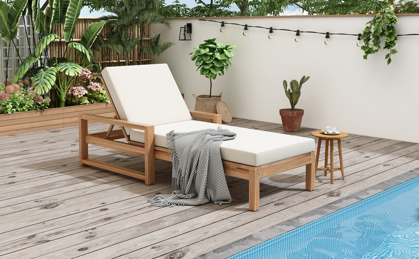 Outdoor Chaise Lounge Acacia Wood Light Teak Beige Cushion 5 Position 2
