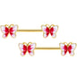 14G 9/16 Gold Tone White Red Butterfly Barbell Nipple Set