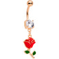 Clear Gem Rose Gold Tone Valentines Day Red Rose Dangle Belly Ring