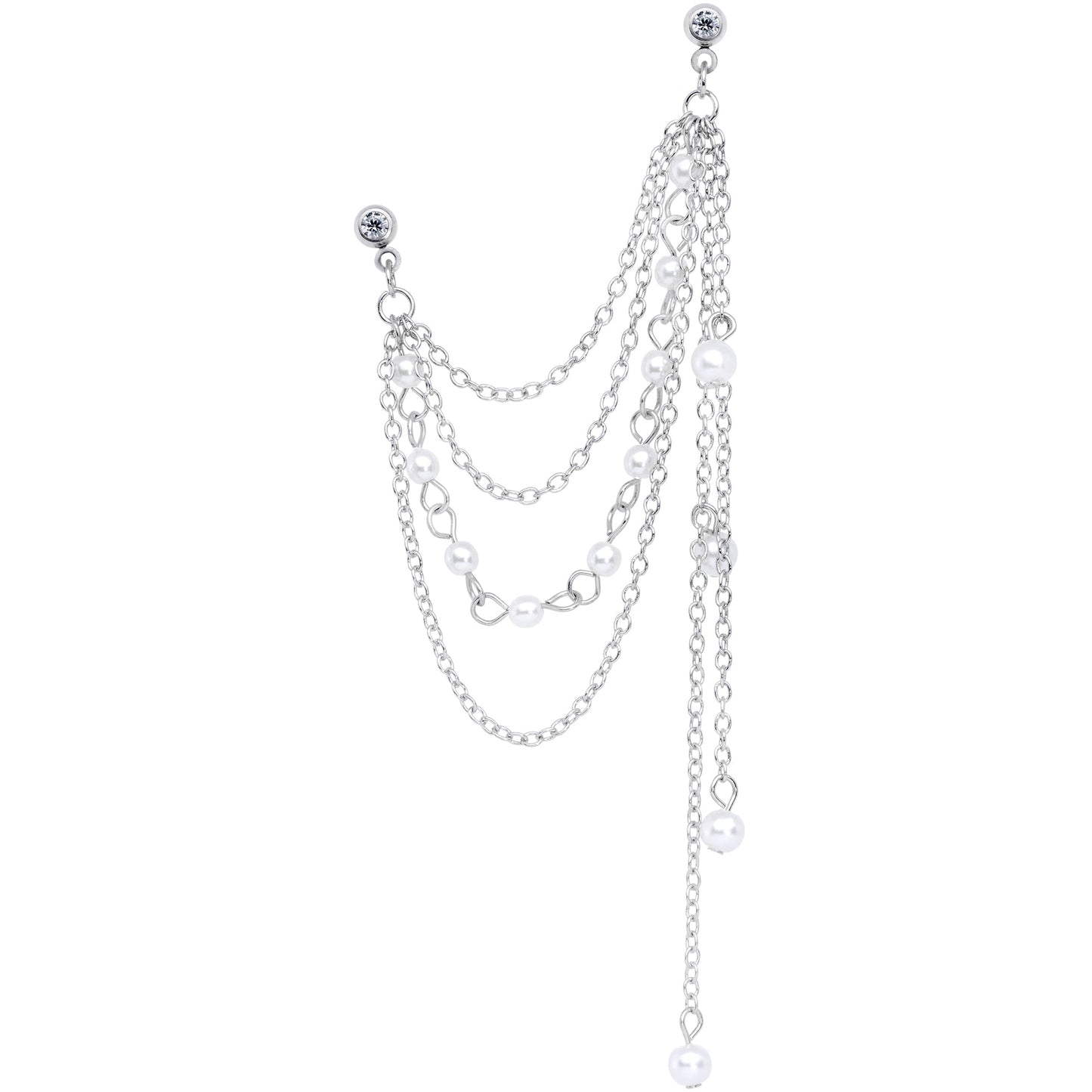 16G 1/4 Clear Gem Multiple Dangle Cartilage Chain Earring