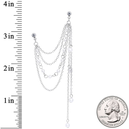 16G 1/4 Clear Gem Multiple Dangle Cartilage Chain Earring