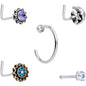 20G Clear CZ Gem Sun Moon Assorted L Shaped Nose Ring Set of 6