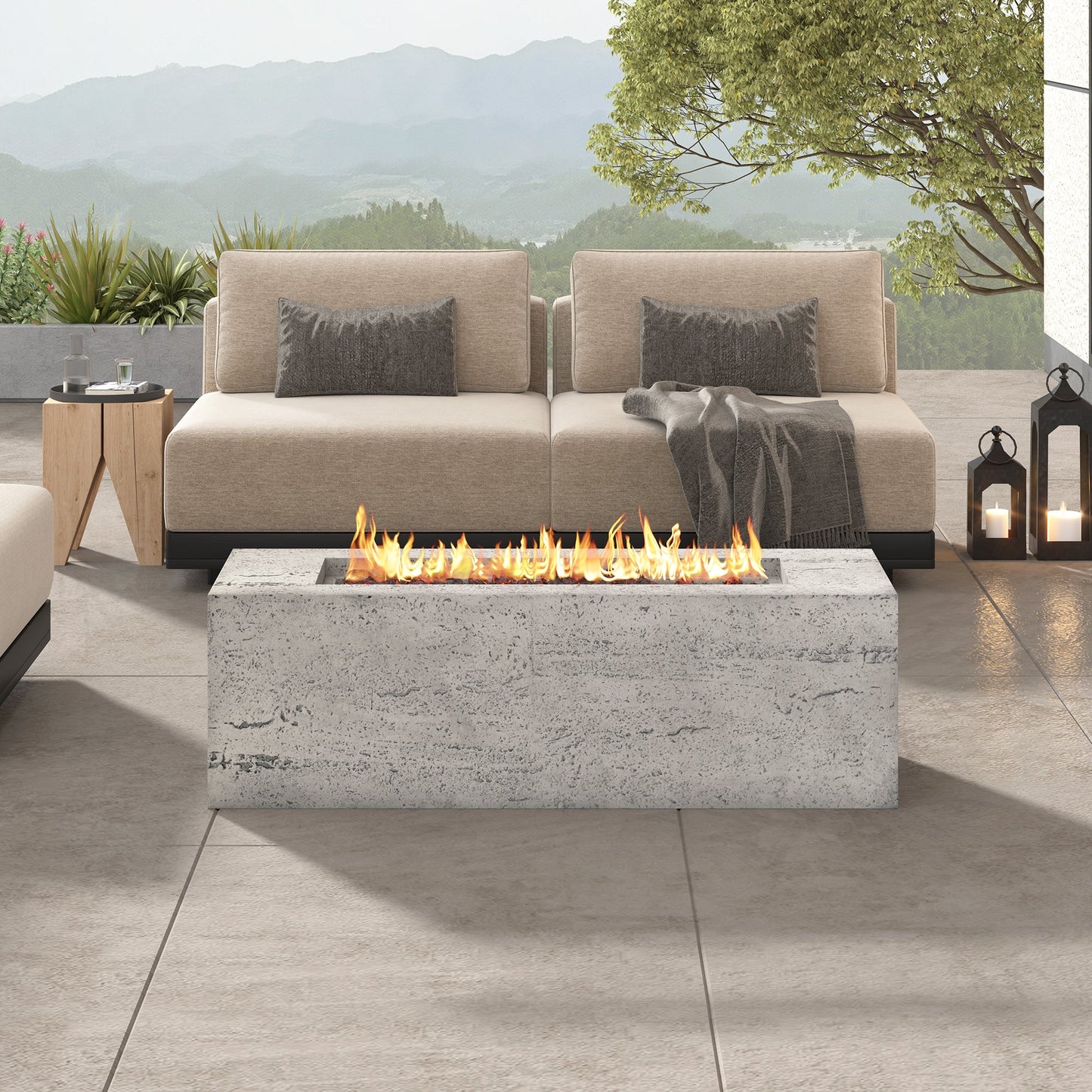 2-in-1 Outdoor Fire Pit and Propane Tank Stand Set 41.9 Inch, Beige Grey