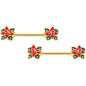 14G 9/16 Gold Tone Poinsettia Christmas Barbell Nipple Ring Set