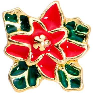 16G 1/4 Gold Tone Poinsettia Christmas Cartilage Tragus Earring