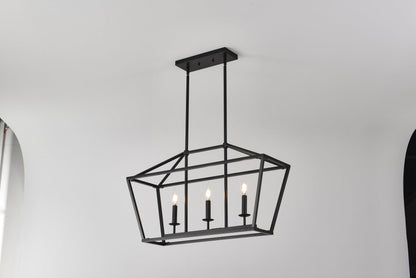 Chandelier Industrial Linear 3-Light Matte Black Metal Pendant Kitchen