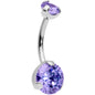 Purple CZ Gem Grade 23 Titanium Internally Threaded Belly Ring