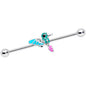 14G Clear Green Gem Summer Hummingbird Industrial Barbell 38mm
