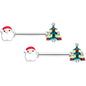14G 9/16 Red Gem Santa Christmas Tree Barbell Nipple Ring Set