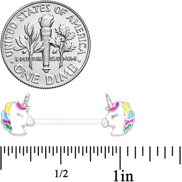 14G 9/16 Clear Bioplast Pastel Unicorn Barbell Nipple Ring Set