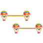 14G 9/16 Gold Tone Red Hot Air Balloon Barbell Nipple Ring Set