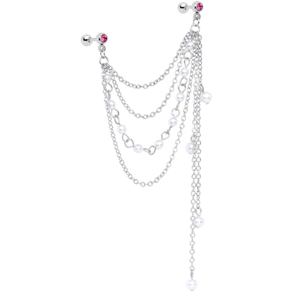 16G 1/4 Pink Gem Multiple Dangle Cartilage Chain Earring