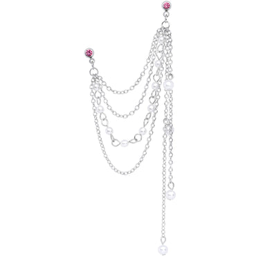 16G 1/4 Pink Gem Multiple Dangle Cartilage Chain Earring