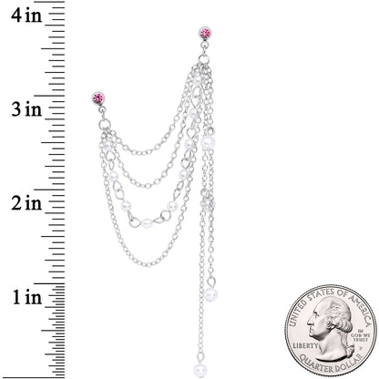 16G 1/4 Pink Gem Multiple Dangle Cartilage Chain Earring