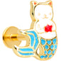 16G 5/16 Gold Tone Blue White Mermaid Cat Labret Monroe Tragus