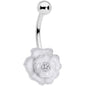 Clear Gem White Rose Reversible Belly Ring