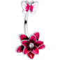 Clear Gem Pink Flower Butterfly Double Mount Belly Ring