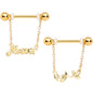 14G 1/2 Gold Tone Love Forever Chain Dangle Nipple Ring Set