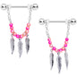 14G 1/2 Pink Peach Bead Feather Dangle Nipple Ring Set