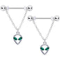 14G 1/2 Green Gem UFO Space Alien Dangle Nipple Ring Set