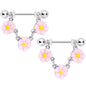 14G 18mm Pink Yellow Flower Cluster Chain Dangle Nipple Ring Set