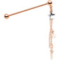 14G Clear Gem Rose Gold Tone Stars Dangle Industrial Barbell 38mm