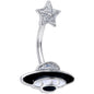 Clear Gem Alien Spacecraft UFO Double Mount Belly Ring