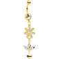 Clear Gem Gold Tone Flower Leaves Love Dangle Belly Ring