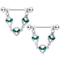14G 1/2 Green Gem Trio UFO Space Alien Dangle Nipple Ring Set