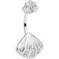 Clear Gem Nautical Scallop Shell Double Mount Belly Ring