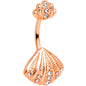 Clear Gem Rose Gold Hue Nautical Scallop Shell Double Mount Belly Ring