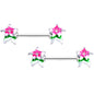 14G 9/16 Clear Gem Tropical Flower Barbell Nipple Ring Set
