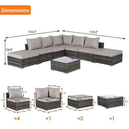 Outdoor Sectional Set PE Rattan 8 Piece Light Gray