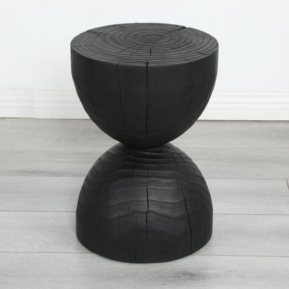 Solid Mango Wood Round Side Table, 12.2x18.11 in, Black, Burnt Vintage Look