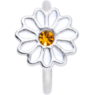 16G 3/8 Yellow Gem Hippie White Daisy Flower Closure Ring