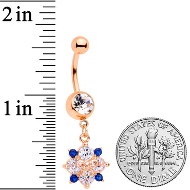 Clear Blue CZ Gem Rose Gold Tone Bow Star Dangle Belly Ring