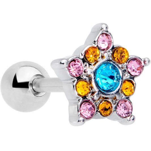 16G 1/4 Pink Yellow Blue Gem Showy Star Cartilage Tragus Earring