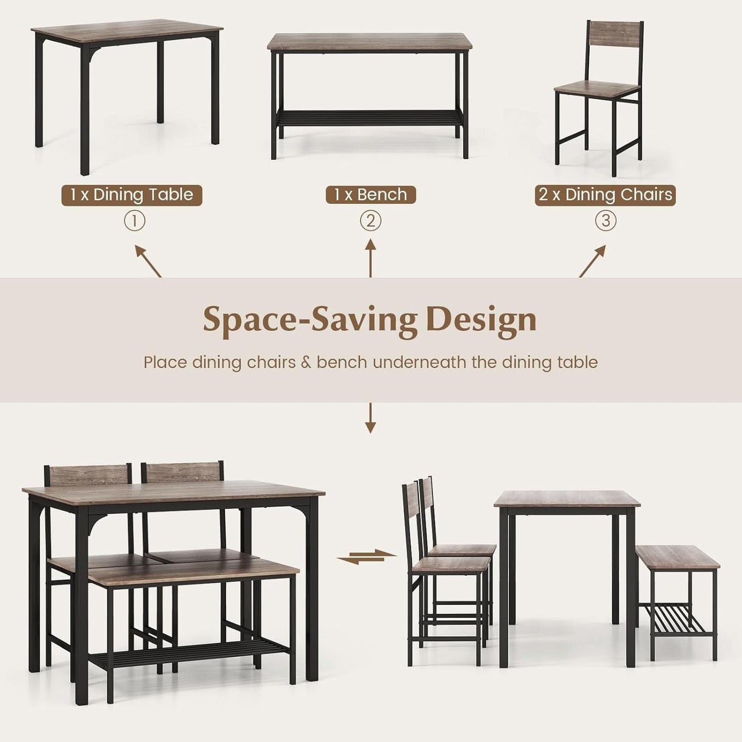 Stainless Steel Space Saving Dining Room Table Set Four